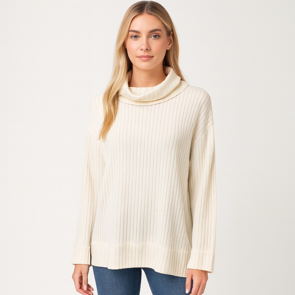 Maeve Anthropologie Vanna Sweater Size Small Cream Ribbed Cowl Neck Cozy Knit